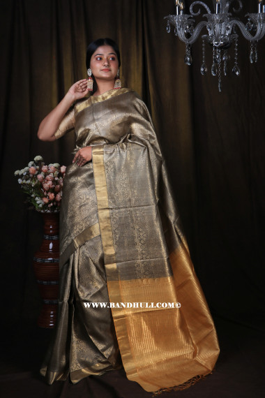 Golden Moss color Jala Weaving Tussar Saree 